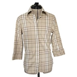 Burberry London Button Down Check 3/4 Sleeve XS Top